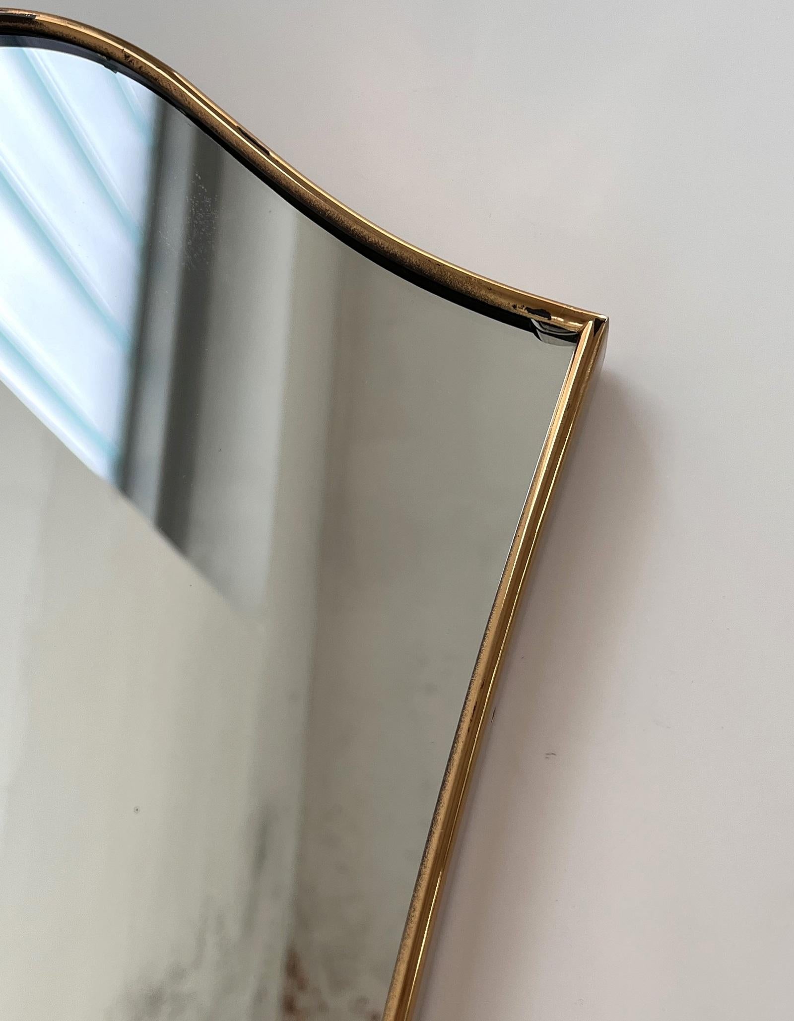 Italian Midcentury Extra Large Vintage Wall Mirror with Brass Frame, 1970s For Sale 8