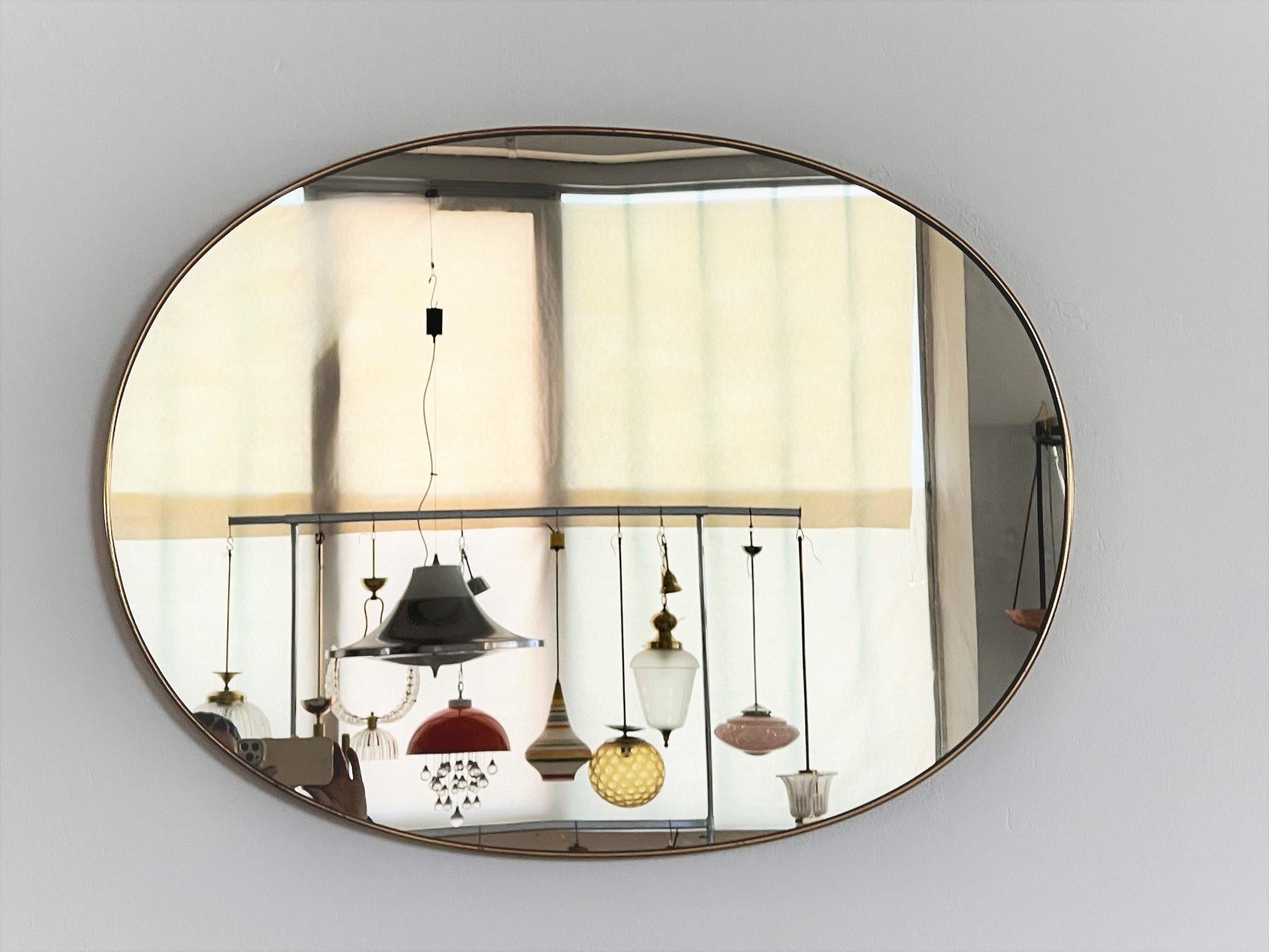 Mid-Century Modern Italian Midcentury Extra Large Vintage Wall Mirror with Brass Frame, 1970s