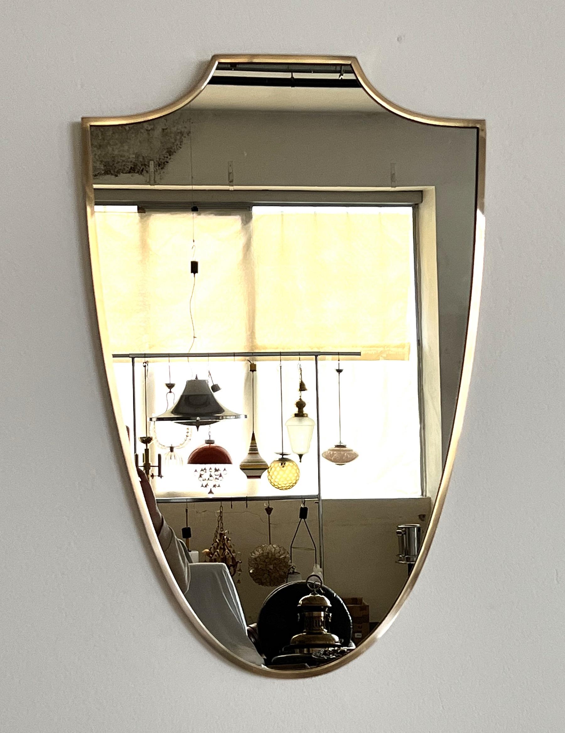 Mid-Century Modern Italian Midcentury Extra Large Vintage Wall Mirror with Brass Frame, 1970s For Sale