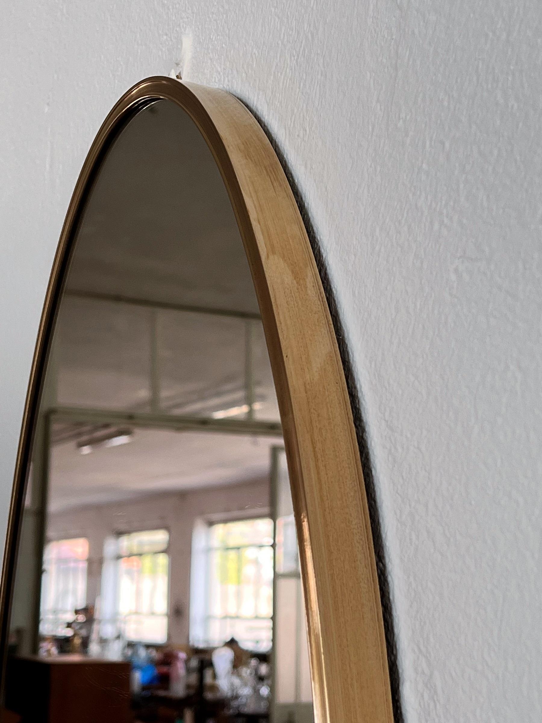 Late 20th Century Italian Midcentury Extra Large Vintage Wall Mirror with Brass Frame, 1970s