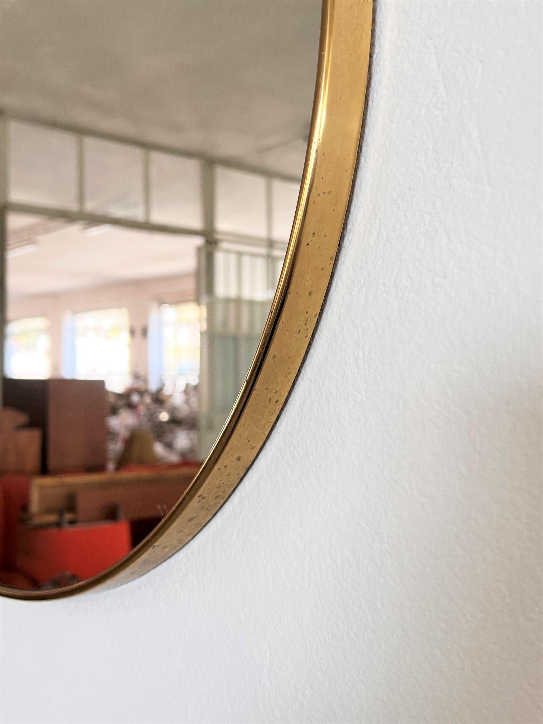 Late 20th Century Italian Midcentury Extra Large Vintage Wall Mirror with Brass Frame, 1970s For Sale
