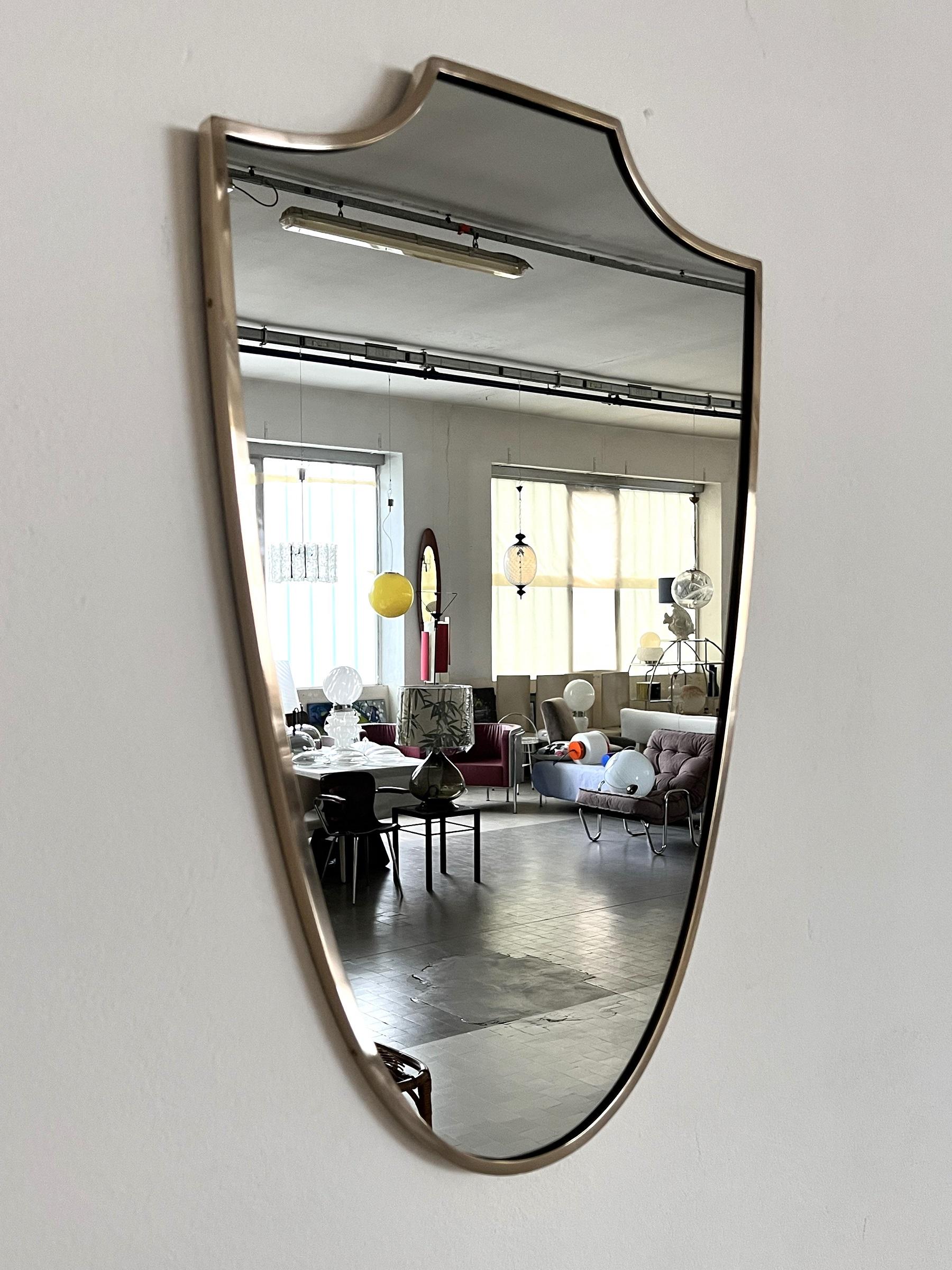 Late 20th Century Italian Midcentury Extra Large Vintage Wall Mirror with Brass Frame, 1970s For Sale