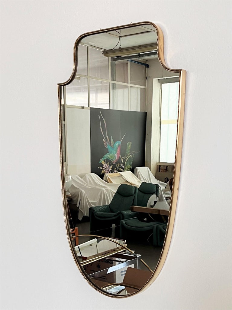 Italian Midcentury Extra Large Vintage Wall Mirror with Brass Frame ...