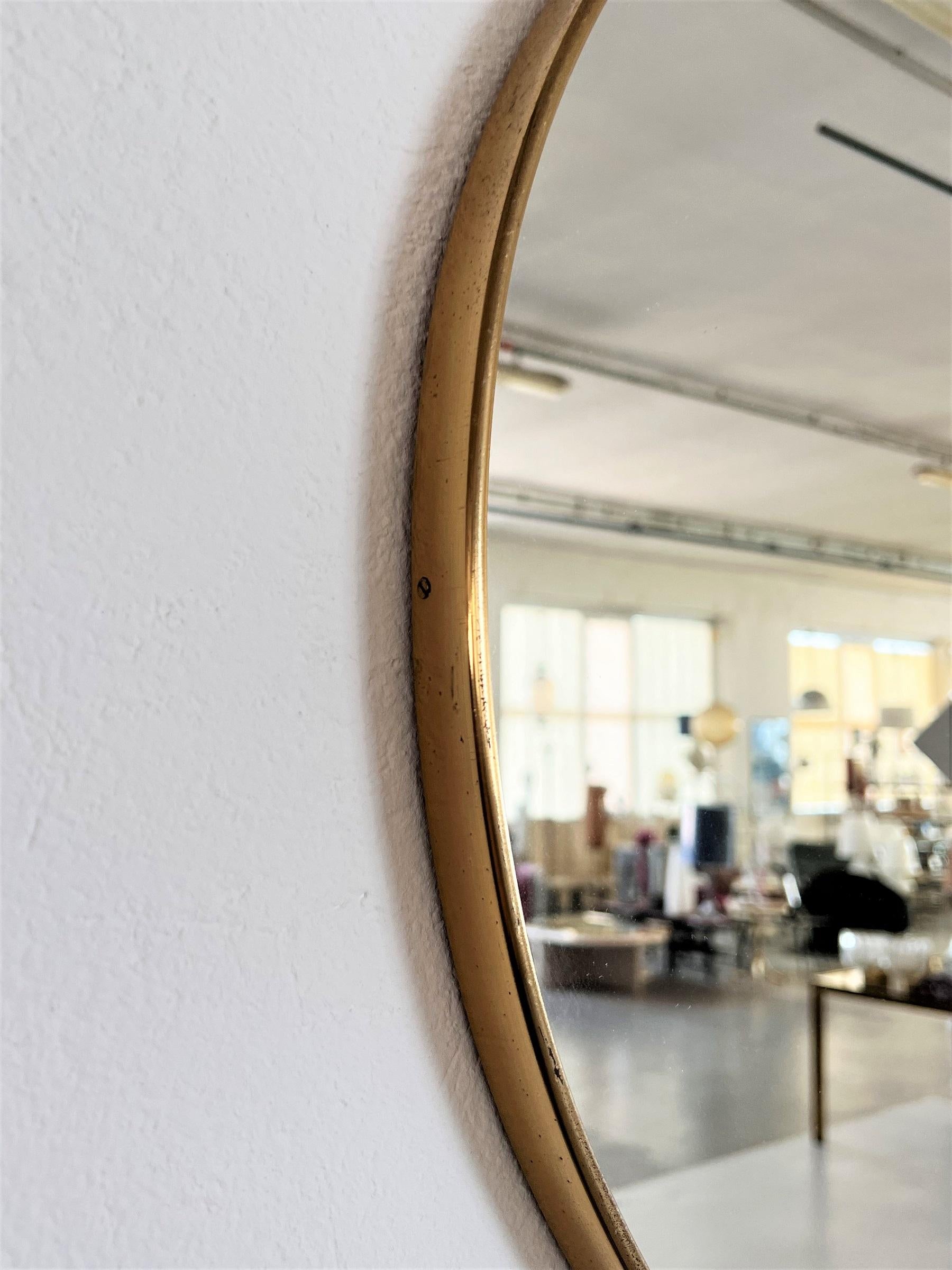 Italian Midcentury Extra Large Vintage Wall Mirror with Brass Frame, 1970s For Sale 2