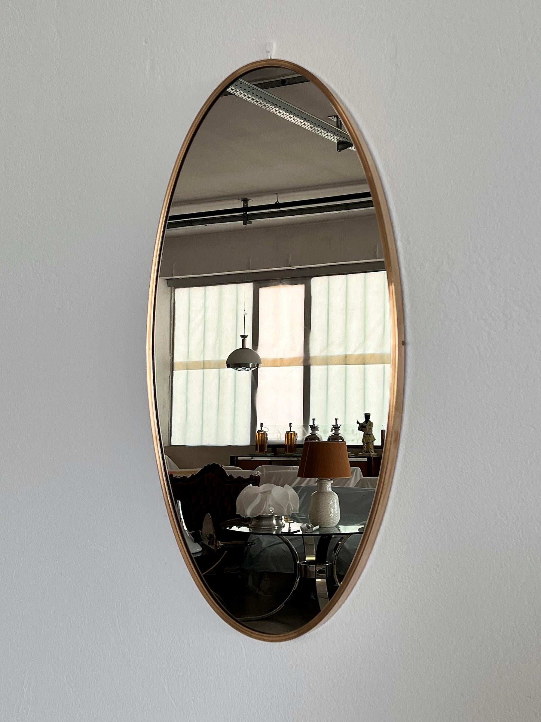 Italian Midcentury Extra Large Vintage Wall Mirror with Brass Frame, 1970s 3
