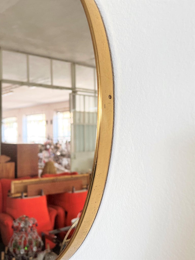 Italian Midcentury Extra Large Vintage Wall Mirror with Brass Frame ...