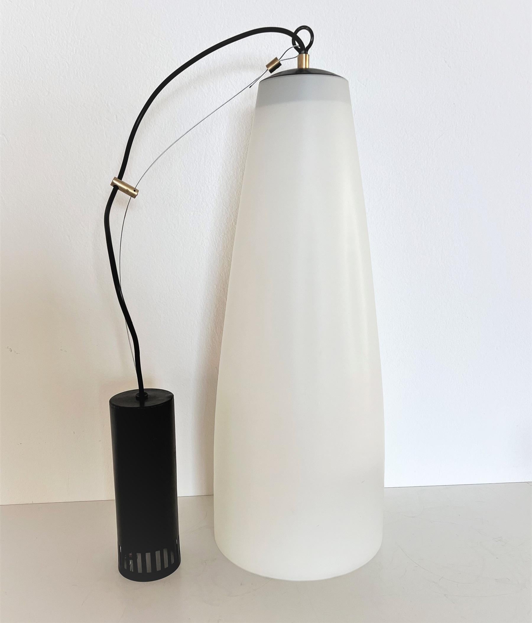 Italian Midcentury Extra Long Pendant Light in Milky White Glass, 1970s For Sale 2