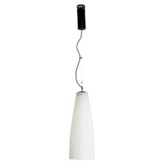 Italian Midcentury Extra Long Pendant Light in Milky White Glass, 1970s