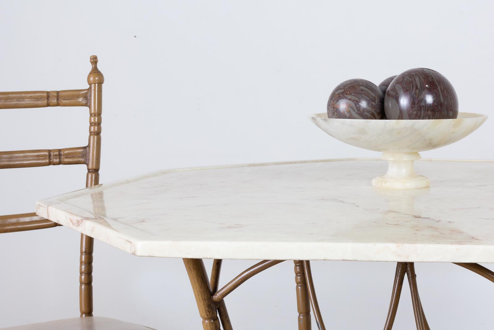 Hand-Crafted Italian Midcentury Faux Bamboo Marble-Top Dining Table