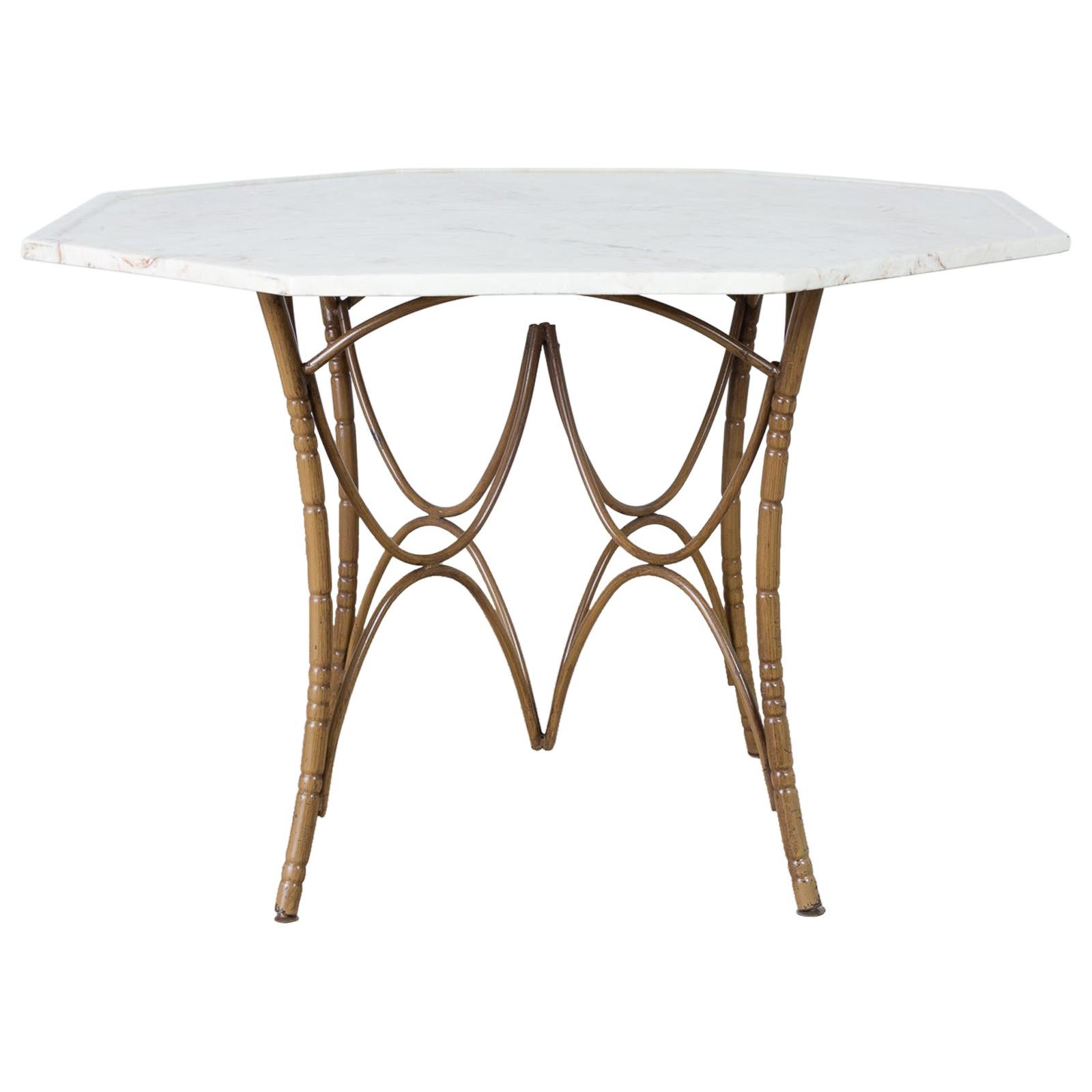 Italian Midcentury Faux Bamboo Marble-Top Dining Table