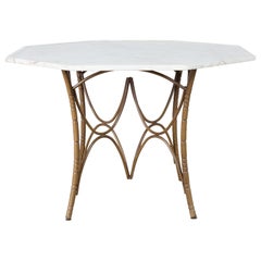 Italian Midcentury Faux Bamboo Marble-Top Dining Table