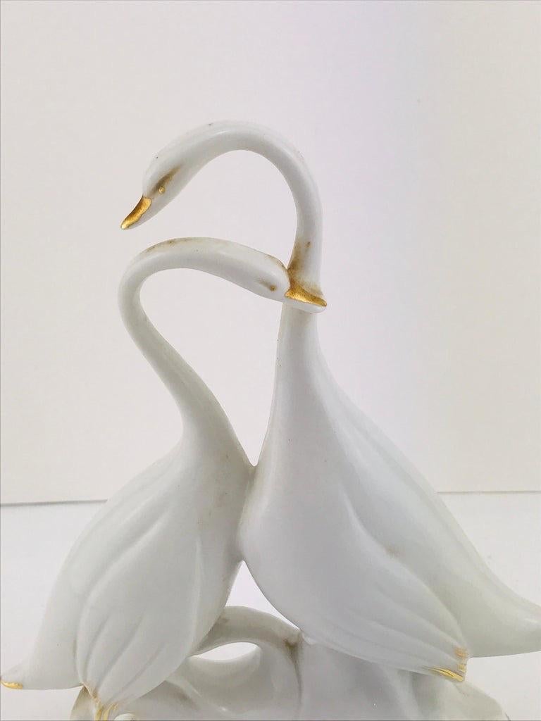 Mid-20th Century Italian Midcentury Finissime Porcellane Swans Sculpture, Firenze , 1950s For Sale