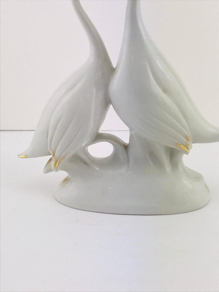 Porcelain Italian Midcentury Finissime Porcellane Swans Sculpture, Firenze , 1950s For Sale