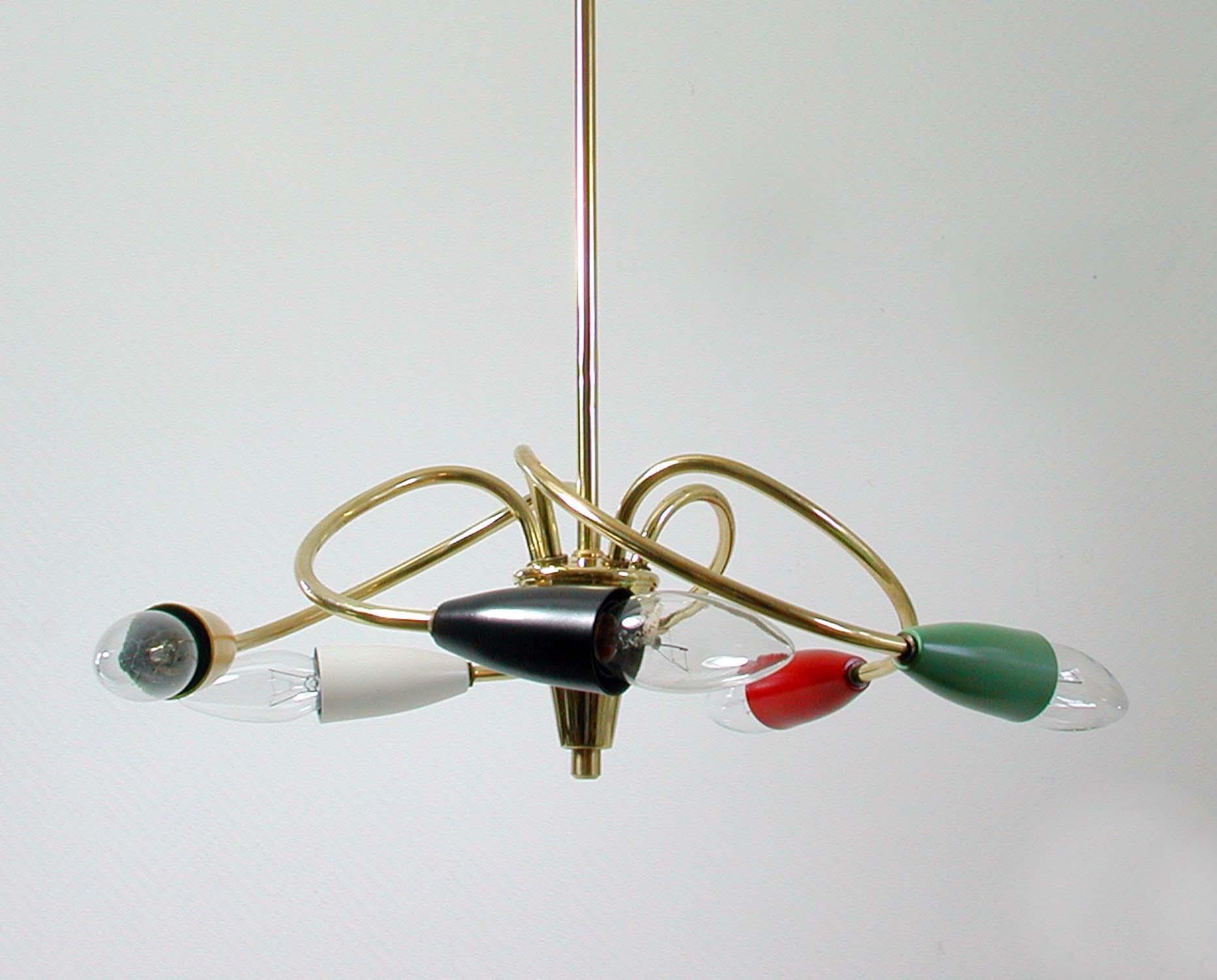 Italian Midcentury Five-Light Multi-Color Flush Mount Chandelier, 1950s 1