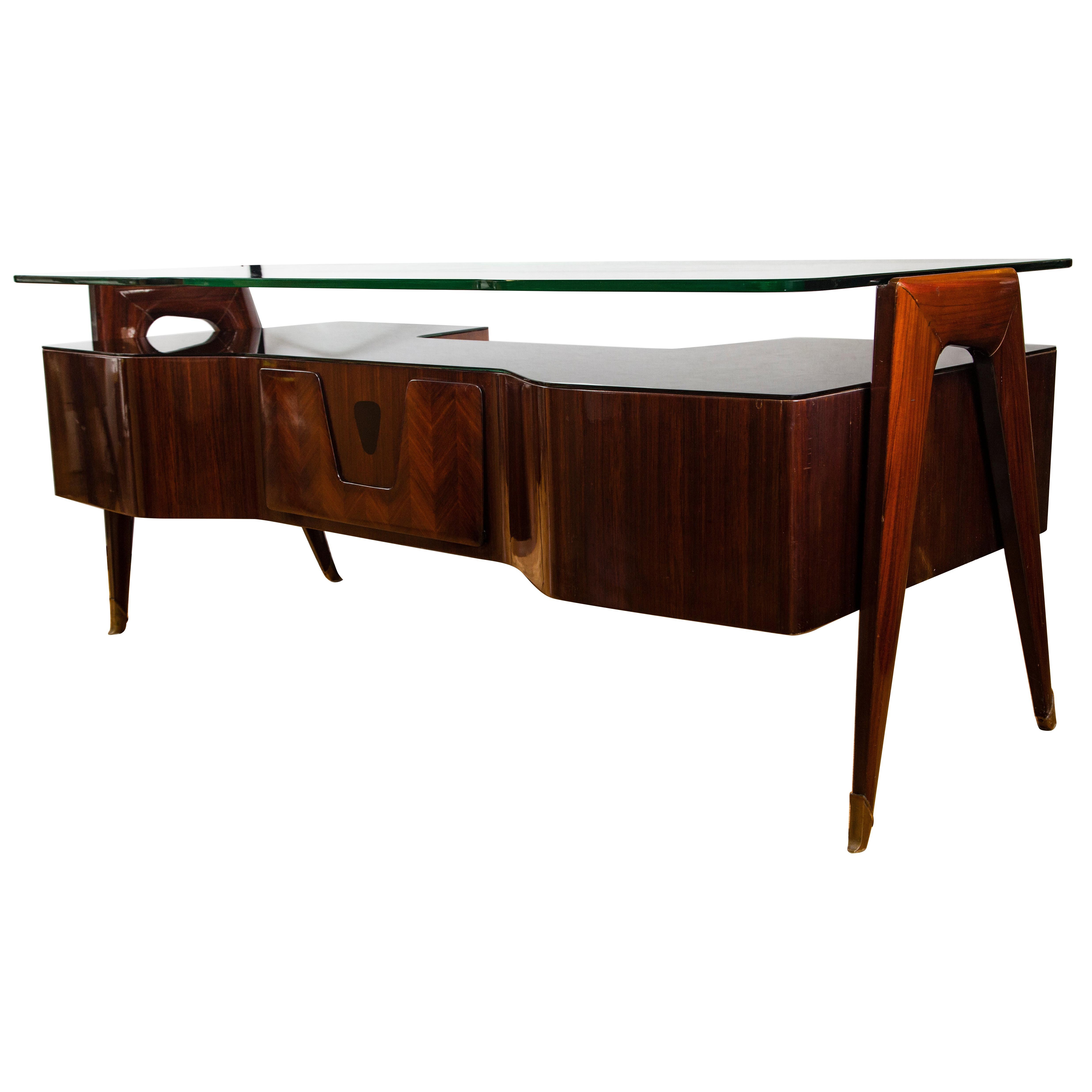 Italian Midcentury Floating Glass Executive Desk by Vittorio Dassi