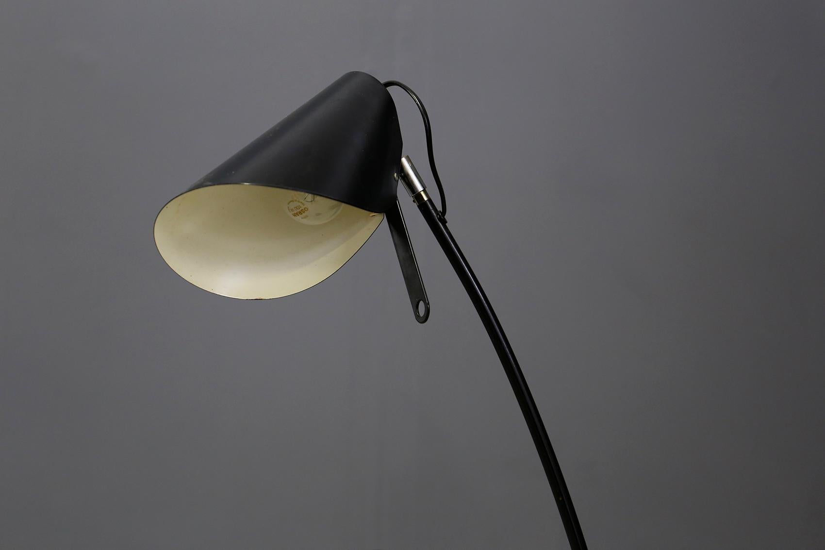 Aluminum Italian Midcentury Floor Lamp in Black Aluminium and Iron, circa 1960 For Sale