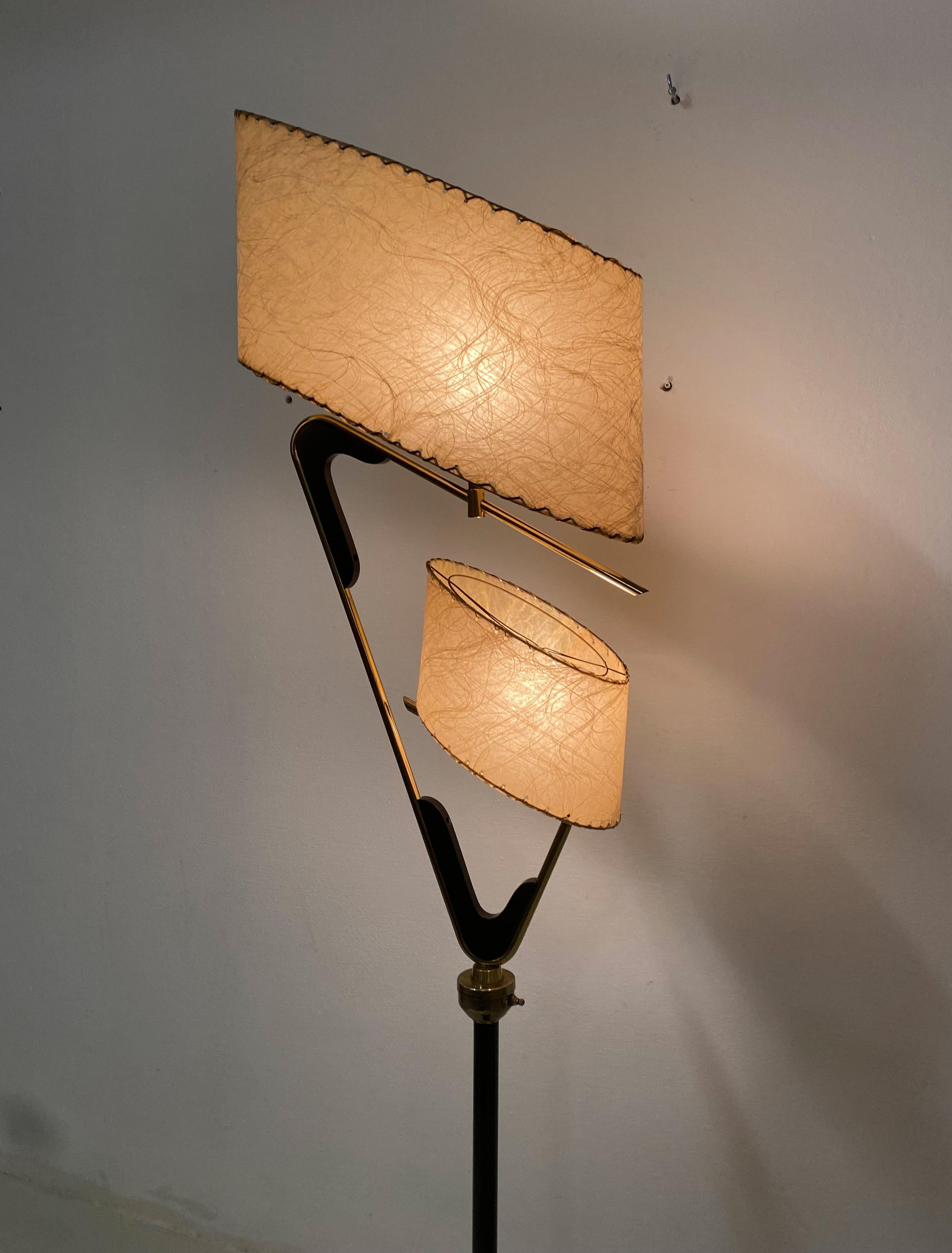 Italian Midcentury Floor Lamp with Parchment Shades For Sale 11