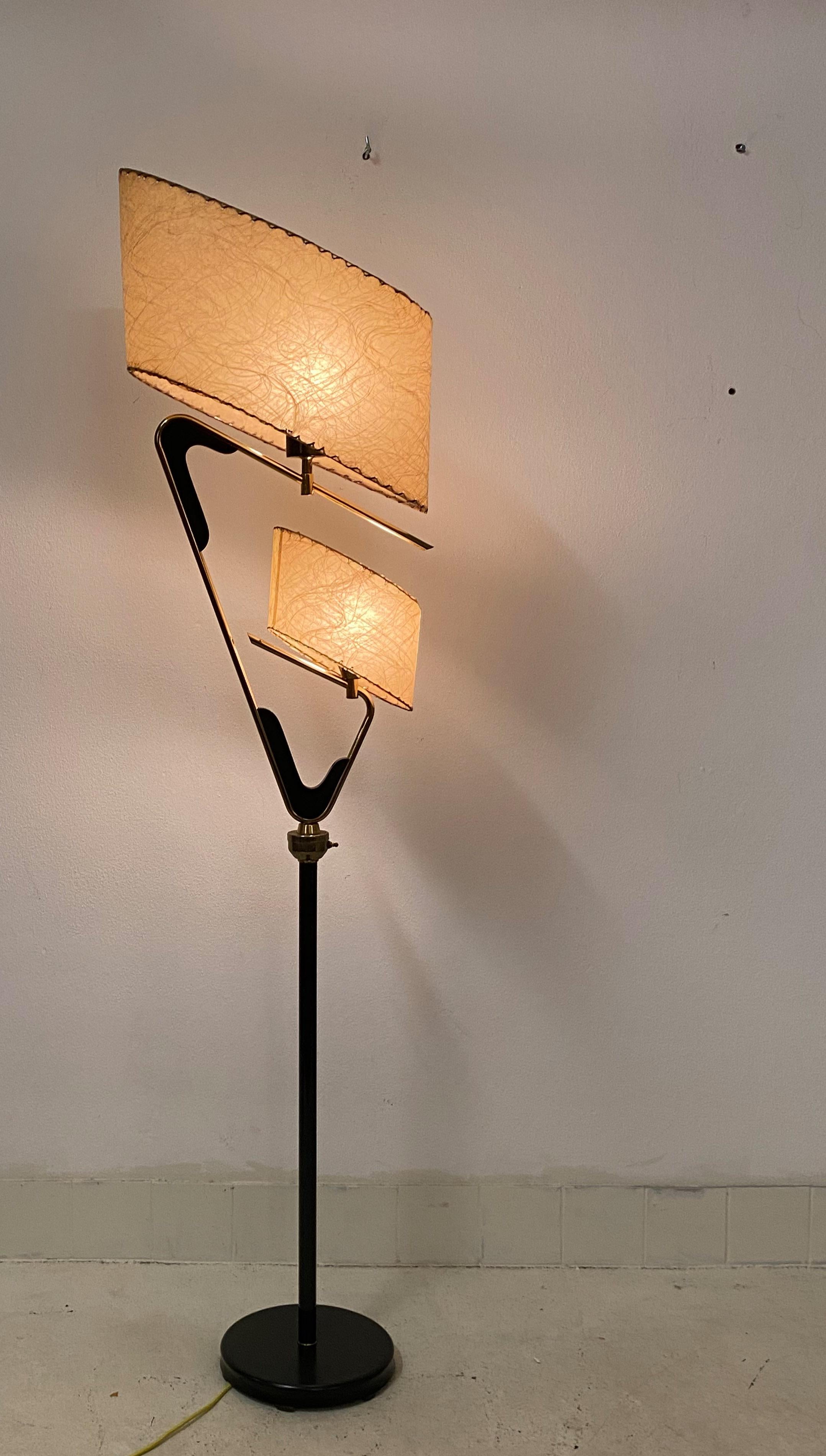 Italian Midcentury Floor Lamp with Parchment Shades For Sale 12