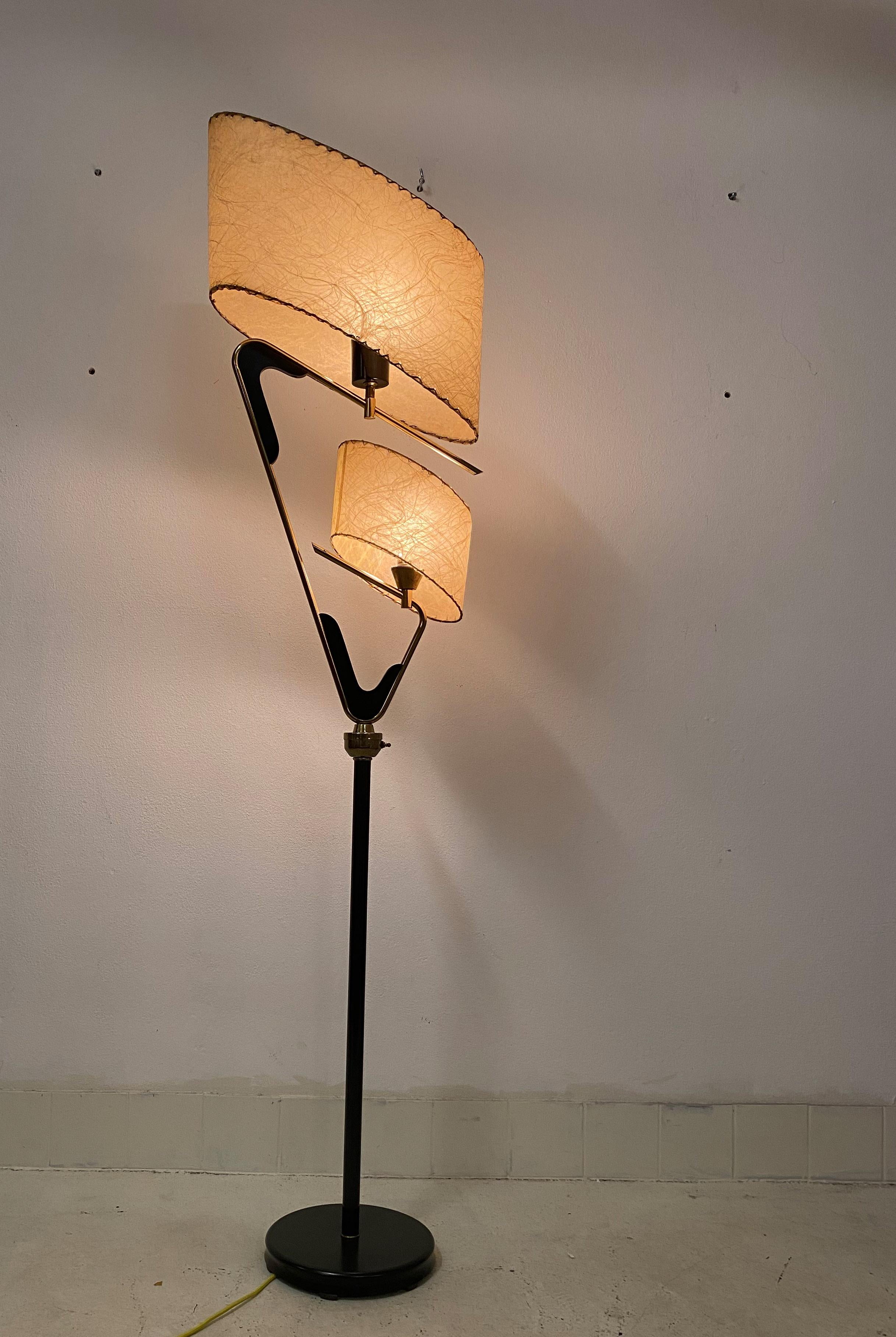 Italian Midcentury Floor Lamp with Parchment Shades For Sale 13