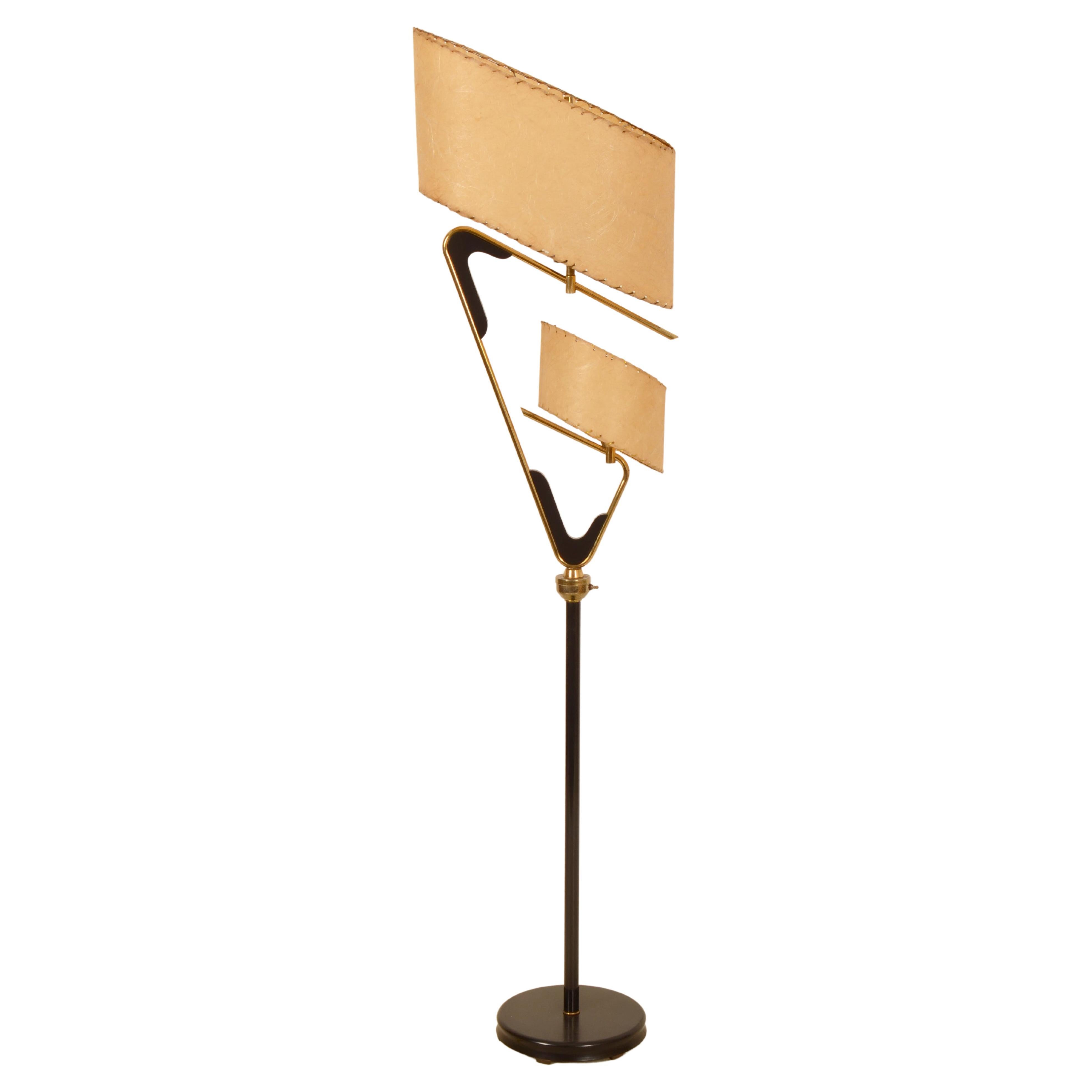 Italian Midcentury Floor Lamp with Parchment Shades For Sale