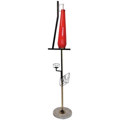 Italian Midcentury Floor Lamp with Red Glass by Vistosi, 1950s