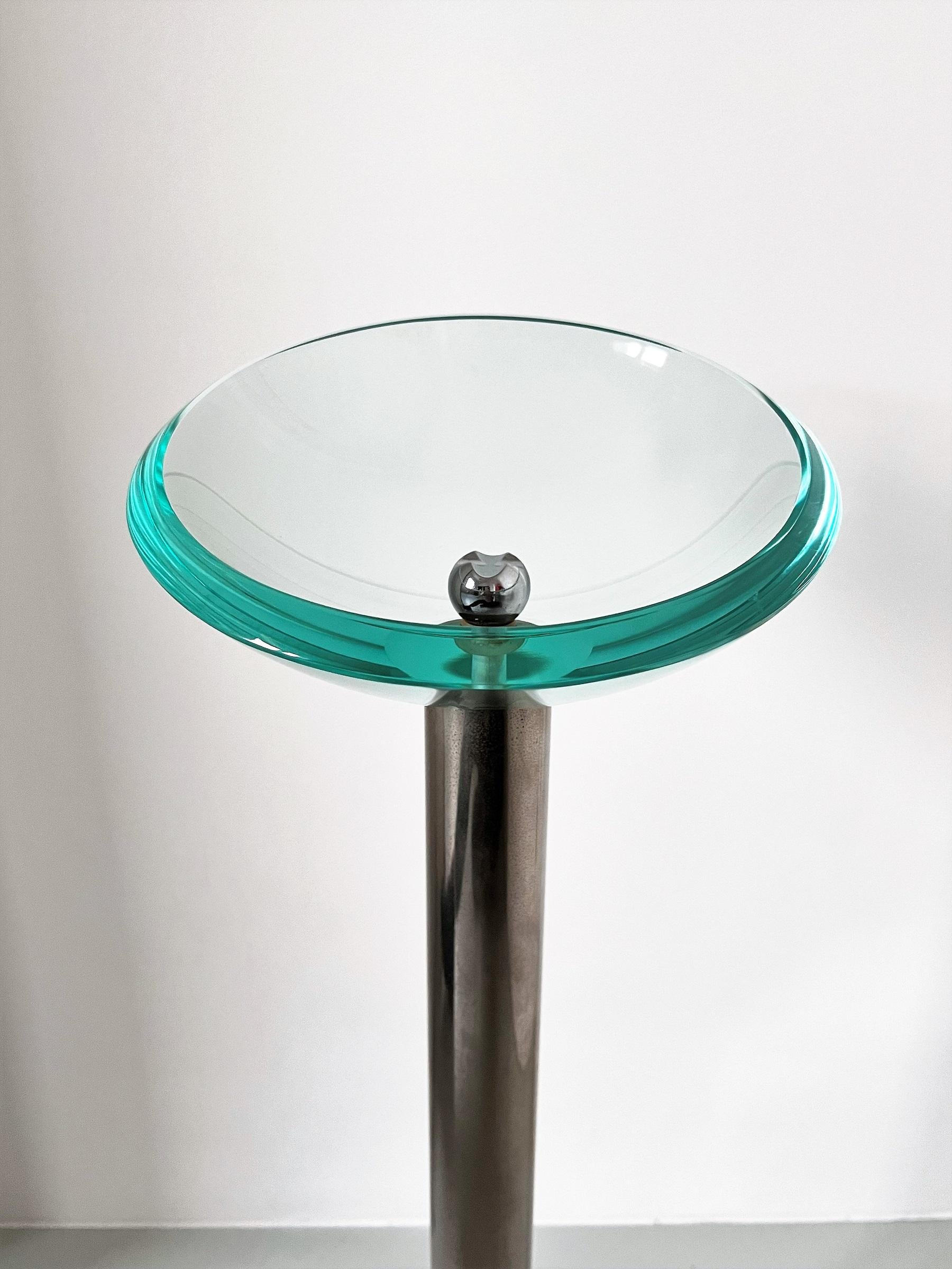 Italian Mid-Century Floor Standing Glass Ashtray with Steel Base by Fontana Arte 6