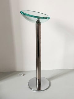 Italian Mid-Century Floor Standing Glass Ashtray with Steel Base by Fontana Arte