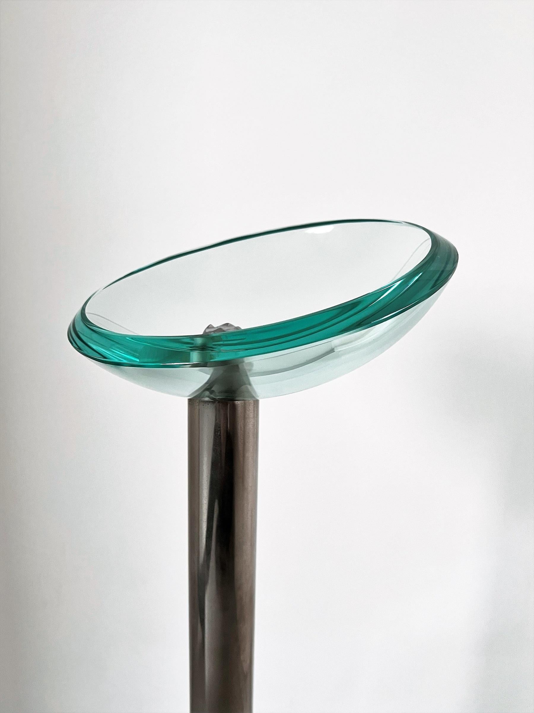 Late 20th Century Italian Mid-Century Floor Standing Glass Ashtray with Steel Base by Fontana Arte