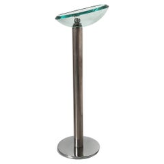 Italian Mid-Century Floor Standing Glass Ashtray with Steel Base by Fontana Arte