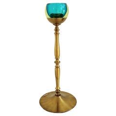 Vintage Italian Midcentury Floor Standing Murano Glass Ashtray with Brass Base, 1970s