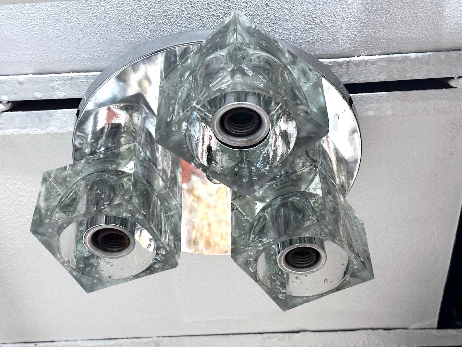 Italian Midcentury Flush Mount Fixture In Good Condition For Sale In New York, NY