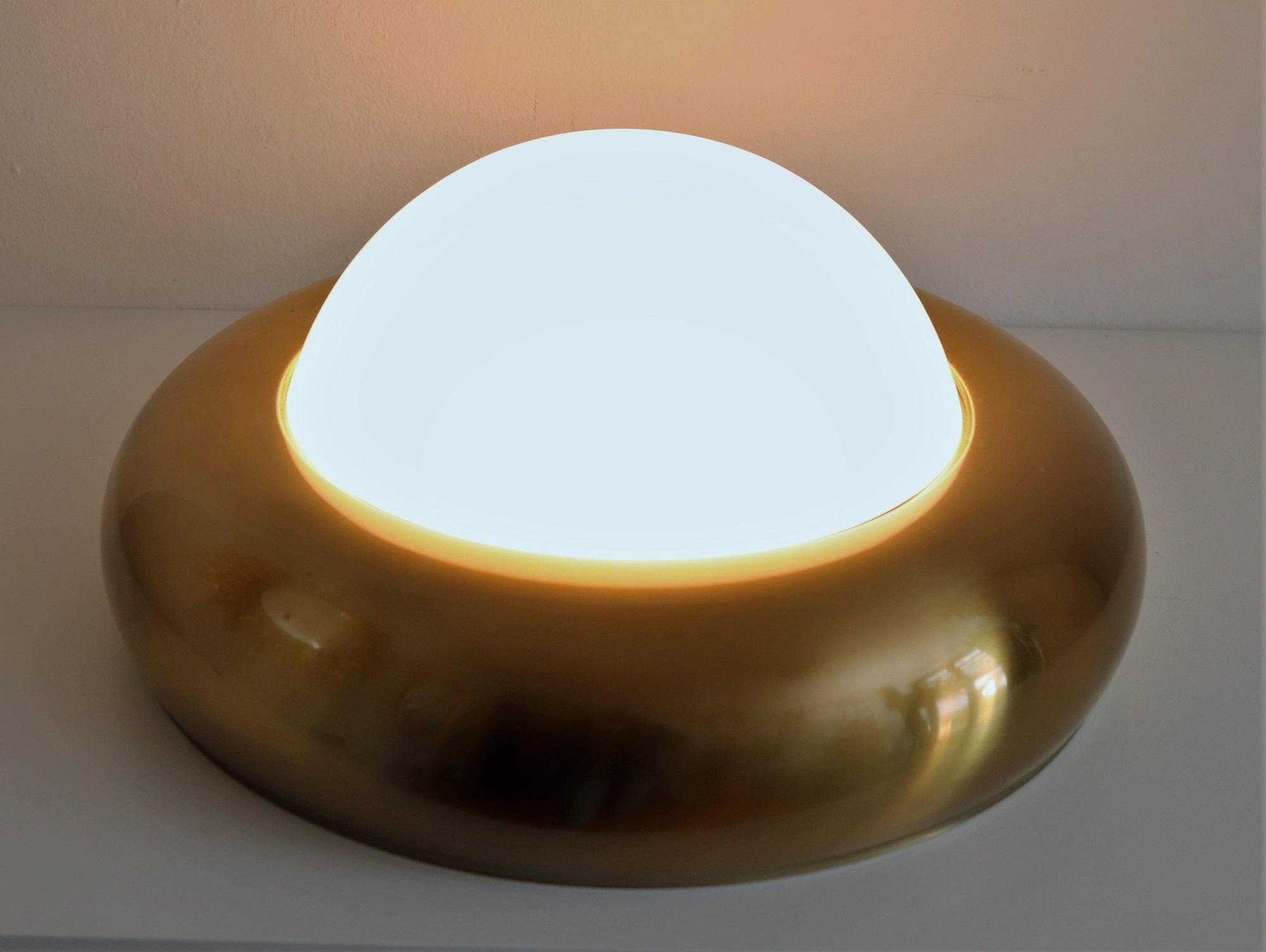 Italian Midcentury Flush Mount in Brass and Opaline Glass by Valenti Luce, 1960s 4