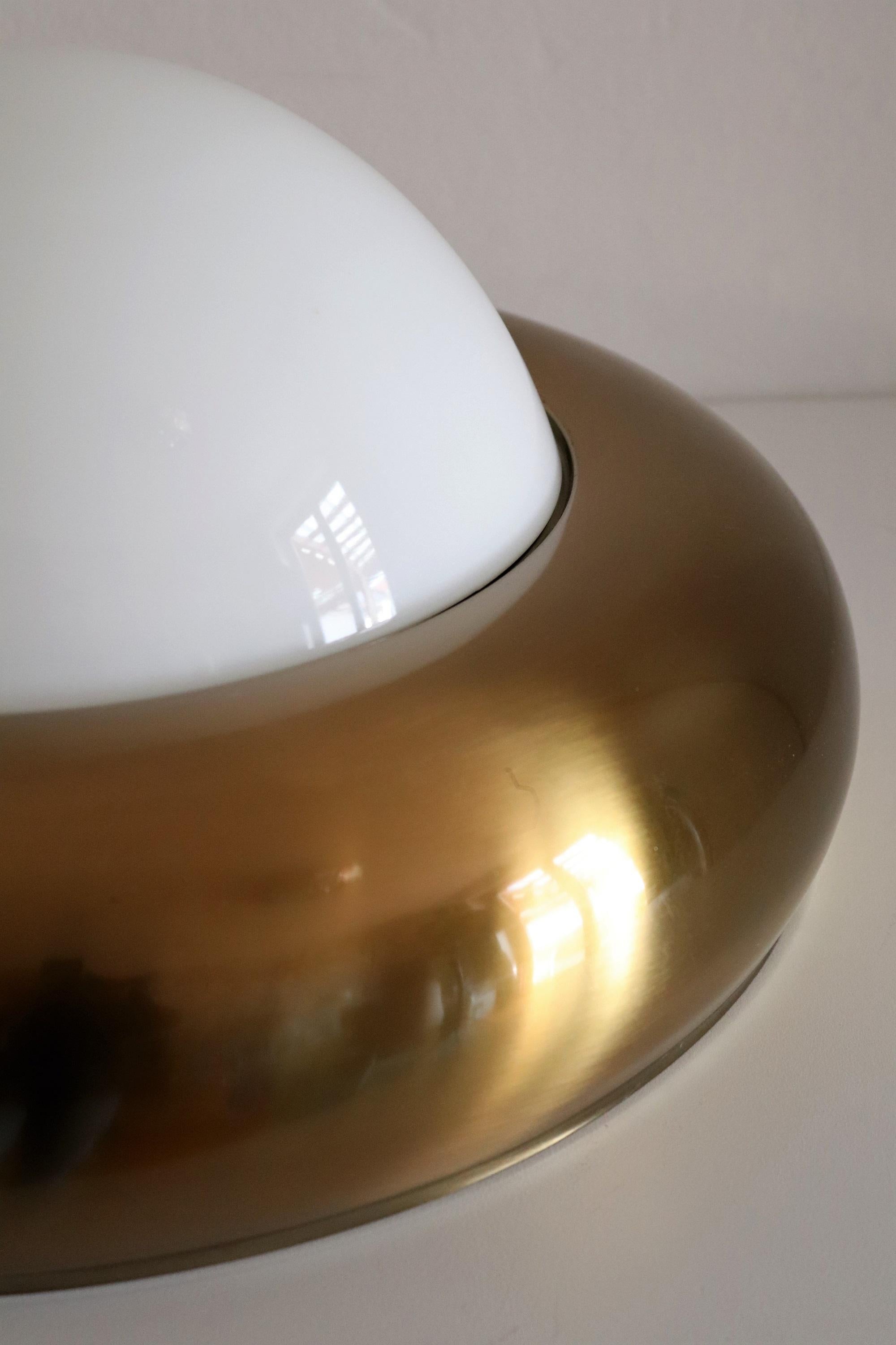 Mid-20th Century Italian Midcentury Flush Mount in Brass and Opaline Glass by Valenti Luce, 1960s