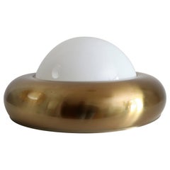 Italian Midcentury Flush Mount in Brass and Opaline Glass by Valenti Luce, 1960s