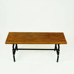 Italian Midcentury Foldable Teak and Black Lacquered Steel Bench