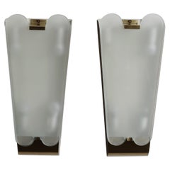 Italian Midcentury Fontana Arte Glass Brass Sconces Wall Lamps, 1940s