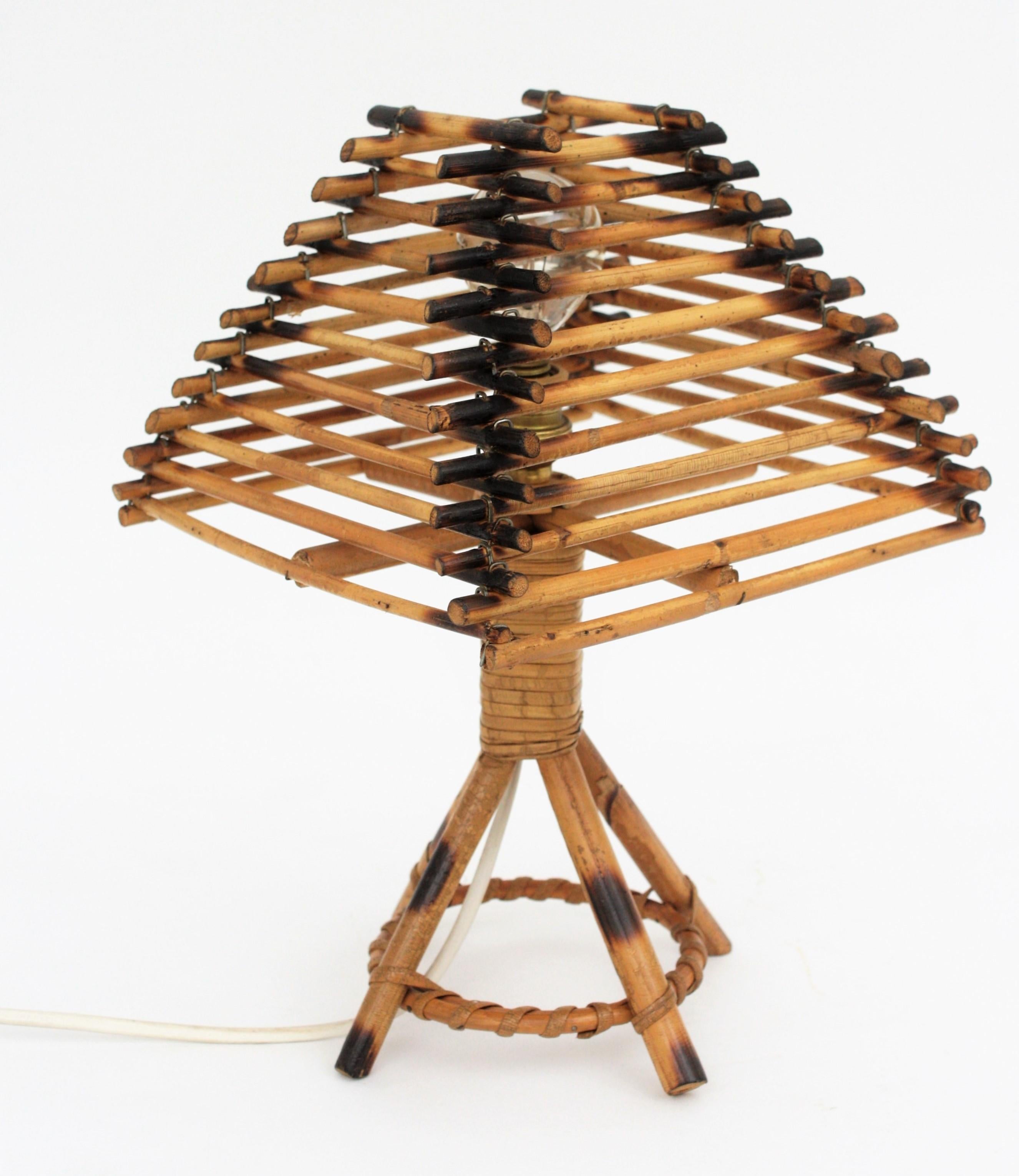 Bamboo Franco Albini Style Rattan and Wicker Table Lamp, Italy, 1960s