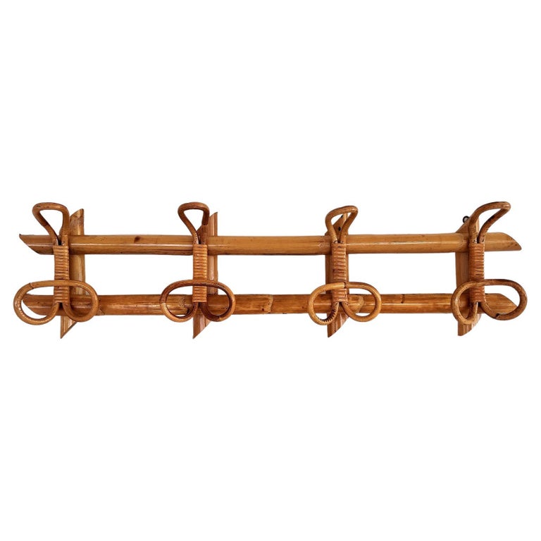 Italian Midcentury French Riviera Bamboo Rattan Coat Hanger Rack, 1960s