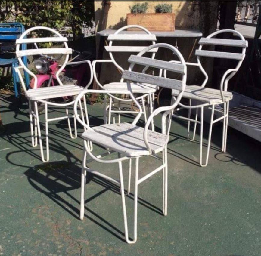 Mid-Century Modern Italian Midcentury Garden Chairs in Iron and Wood from 1960s