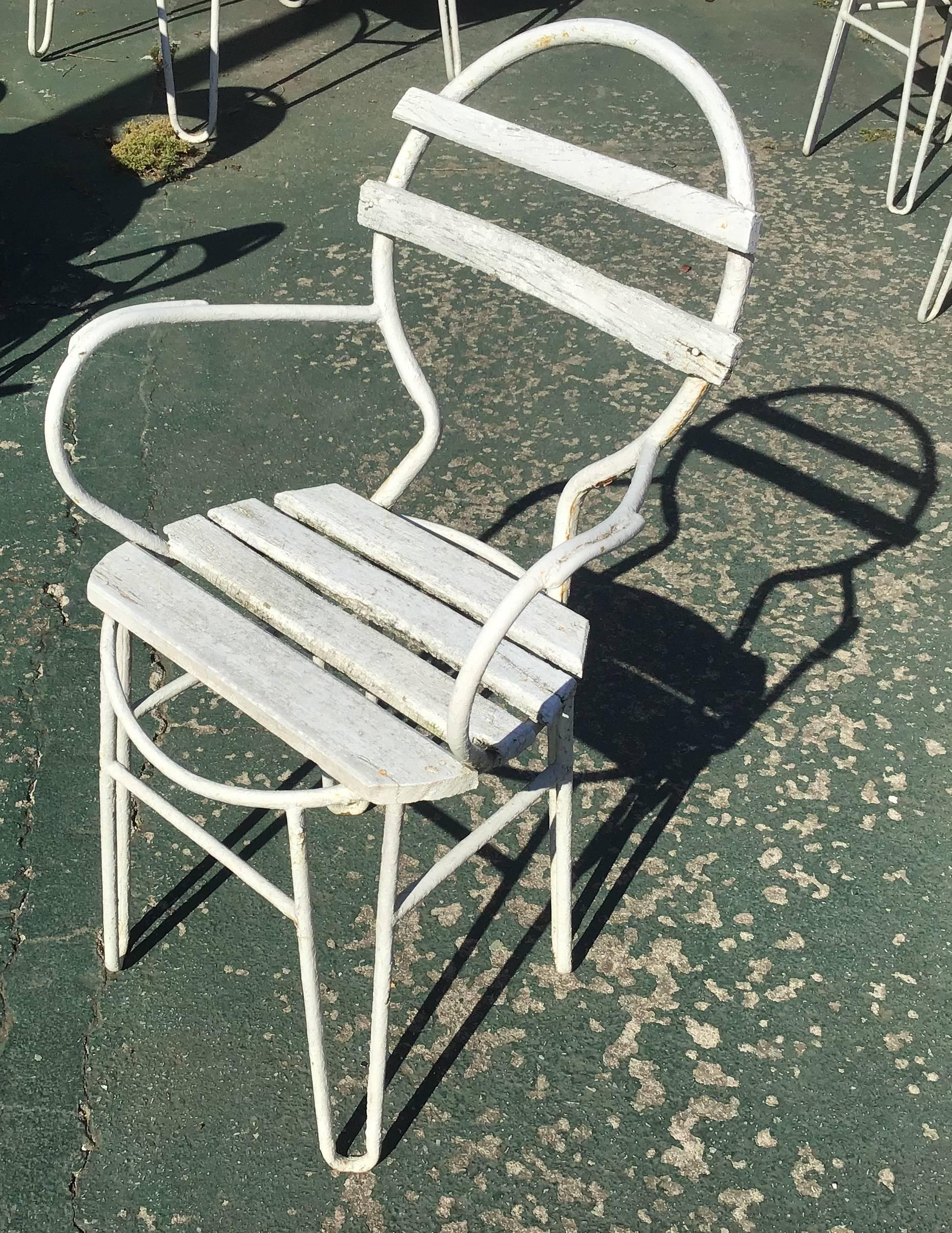 Italian Midcentury Garden Chairs in Iron and Wood from 1960s In Good Condition In Florence, IT