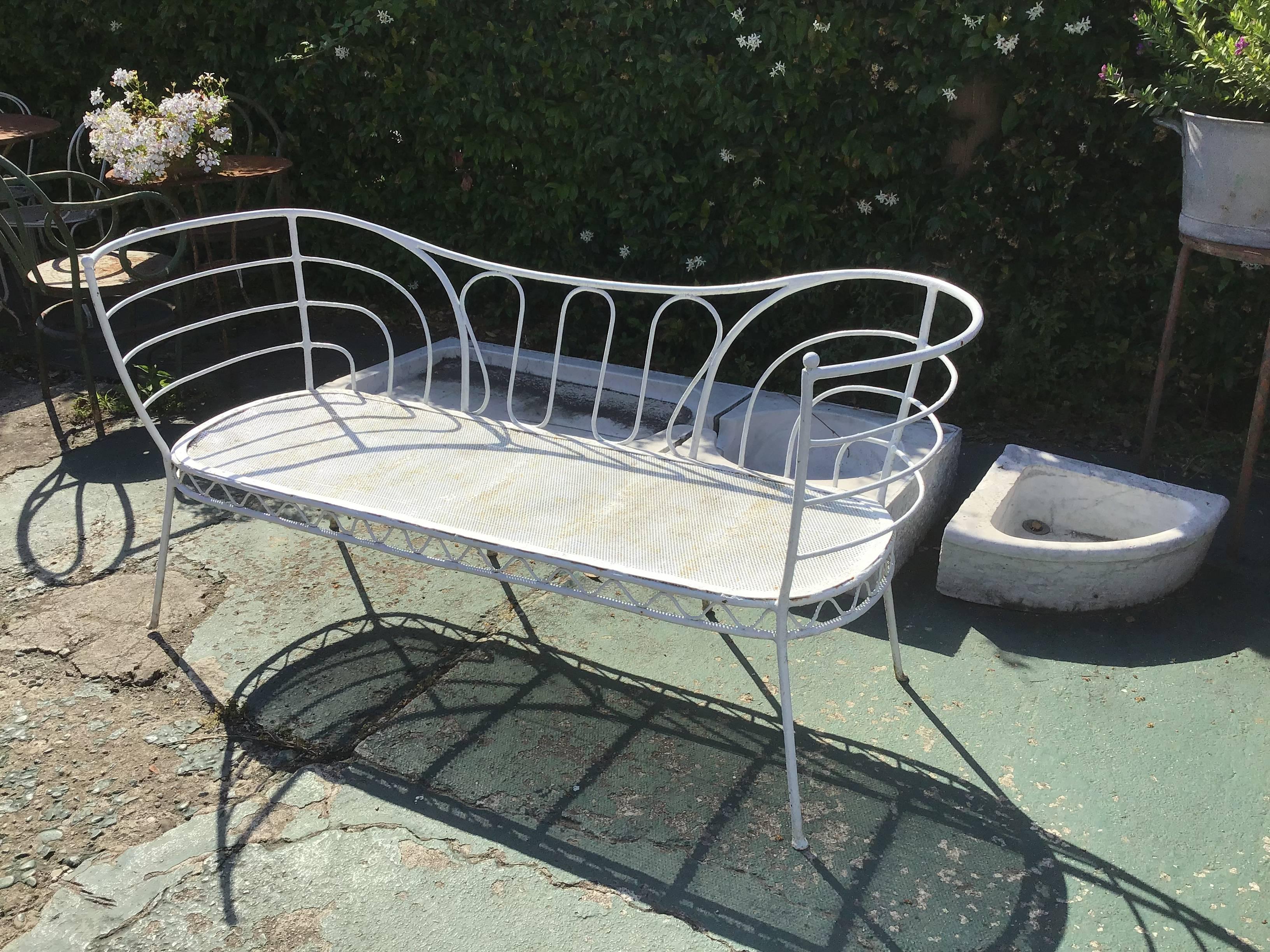 Italian midcentury garden sofa in white laquered iron from 1950s.