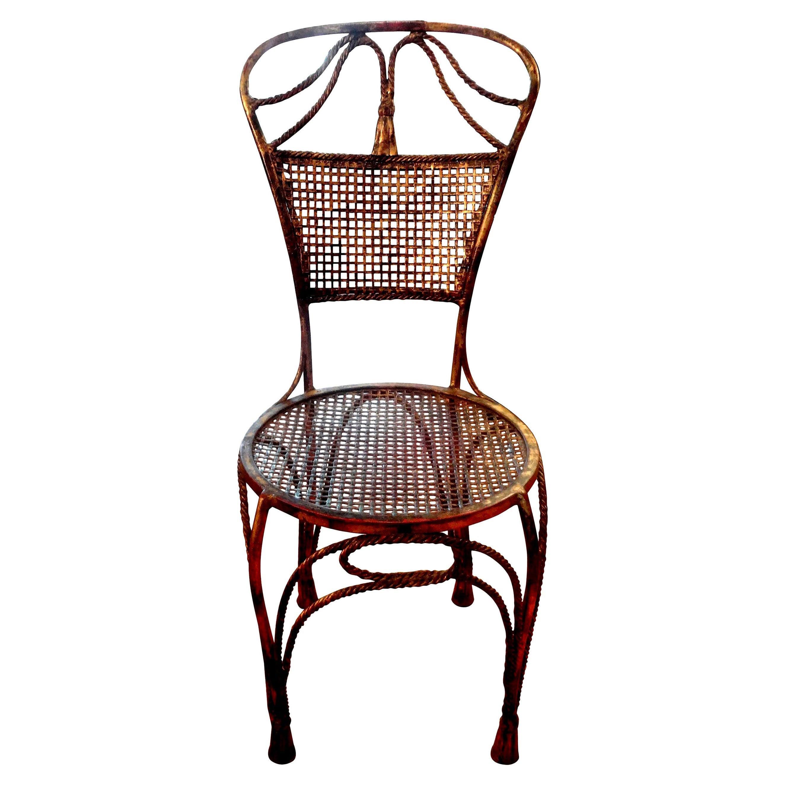 Italian Midcentury Gilt Iron Rope Chair