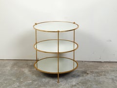 Italian Midcentury Gilt Iron Three-Tier Side Table with Round Mirrored Shelves
