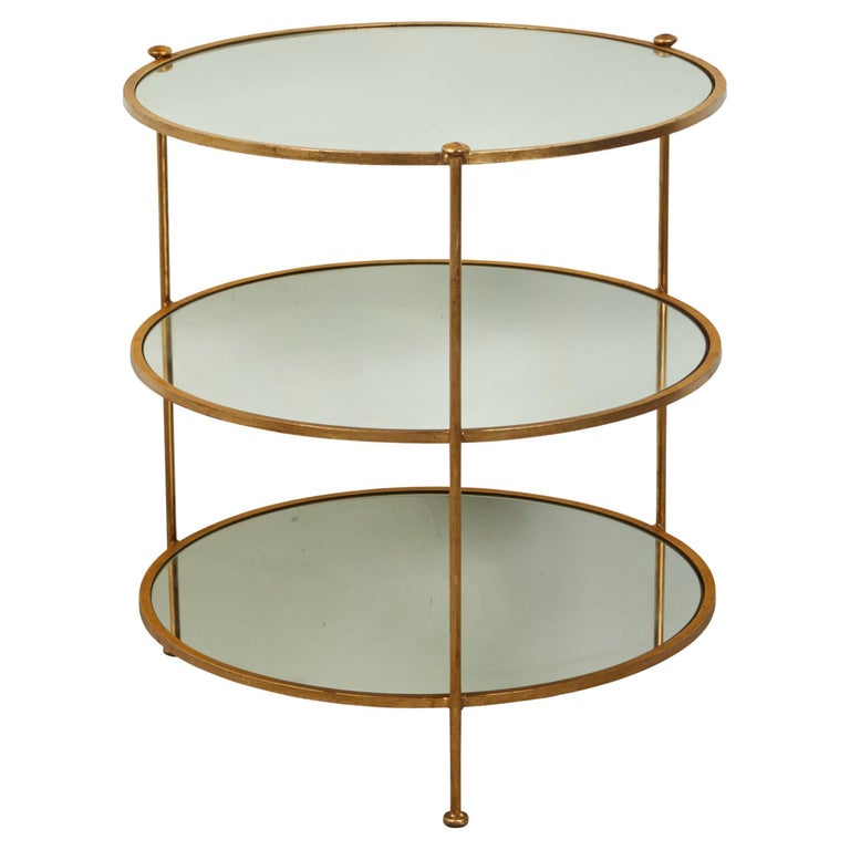 Italian Midcentury Gilt Iron Three-Tier Side Table with Round