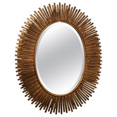 Italian Midcentury Gilt Metal Oval Mirror