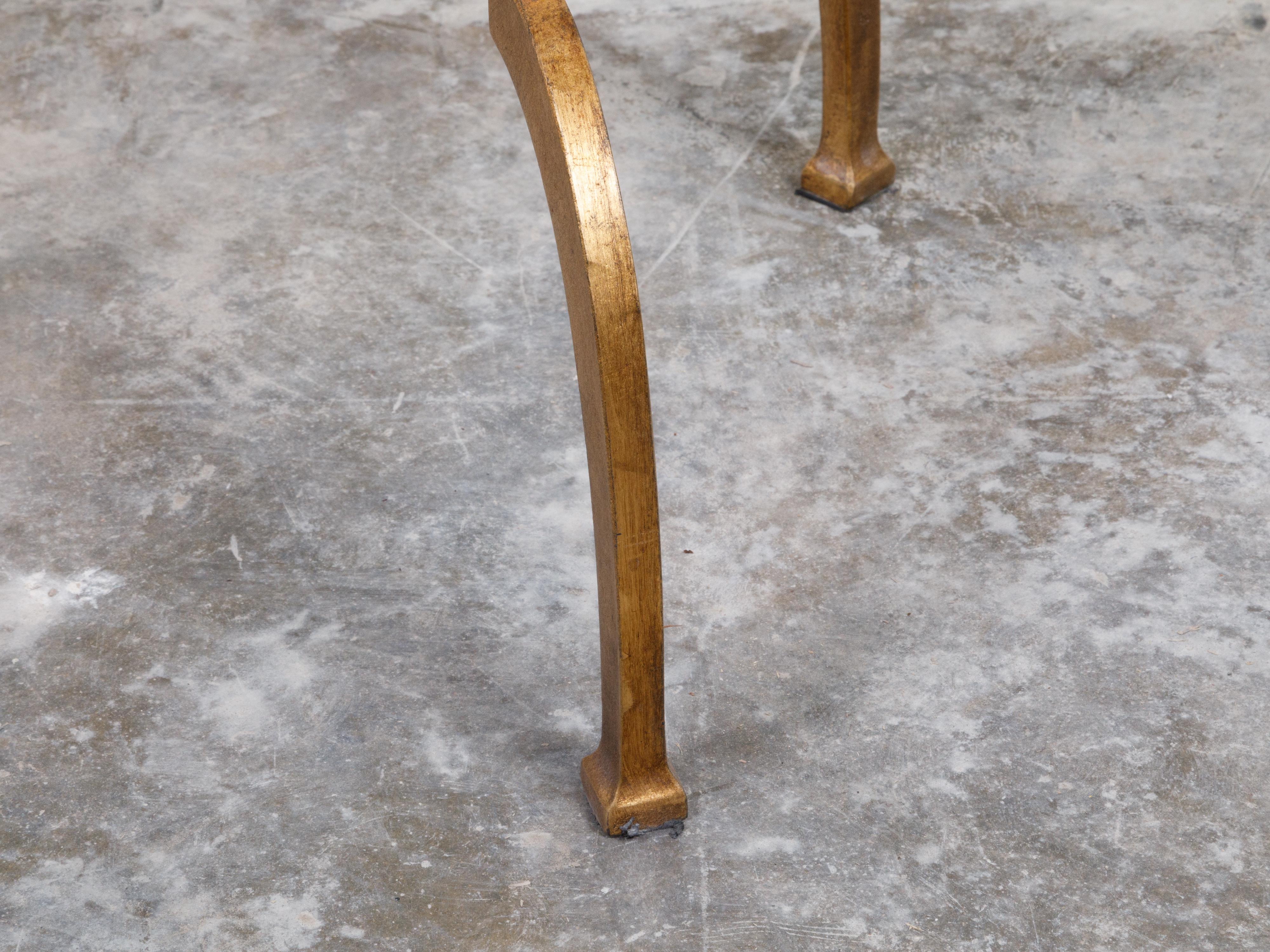 Italian Midcentury Gilt Metal Side Table with Marble Top and Scrolling Legs In Good Condition For Sale In Atlanta, GA
