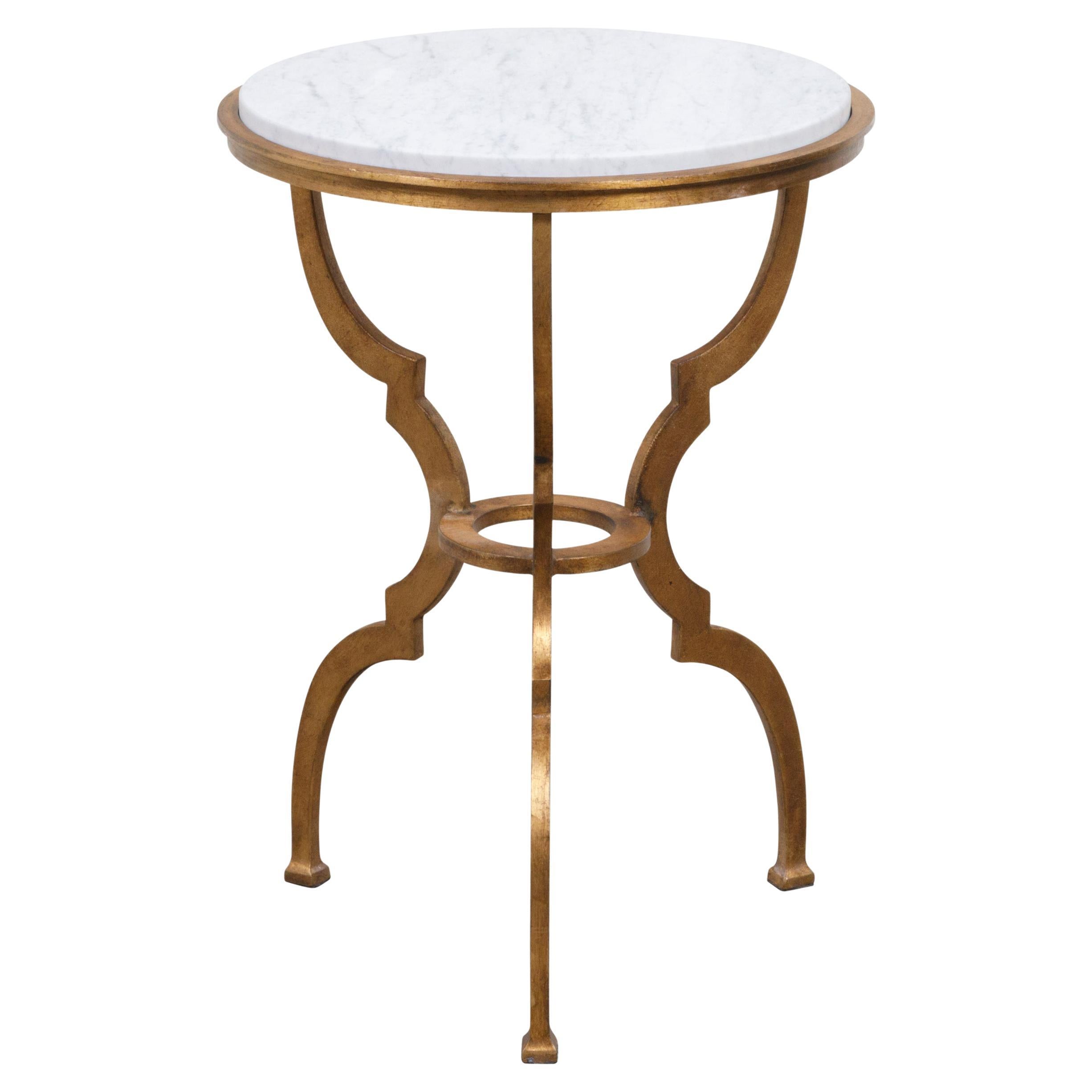 Italian Midcentury Gilt Metal Side Table with Marble Top and Scrolling Legs For Sale