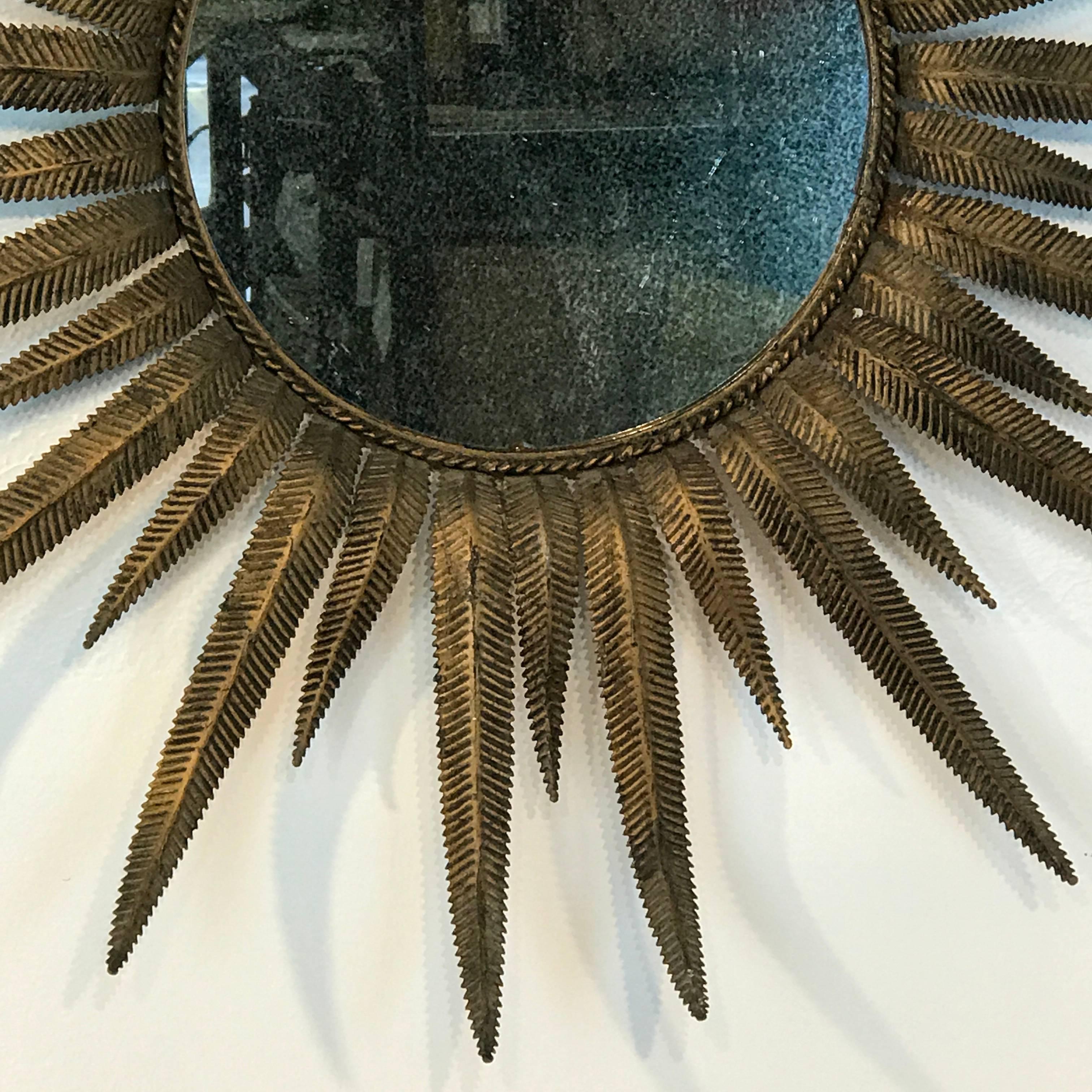 Mid-Century Modern Italian Midcentury Gilt Metal Sunburst Mirror