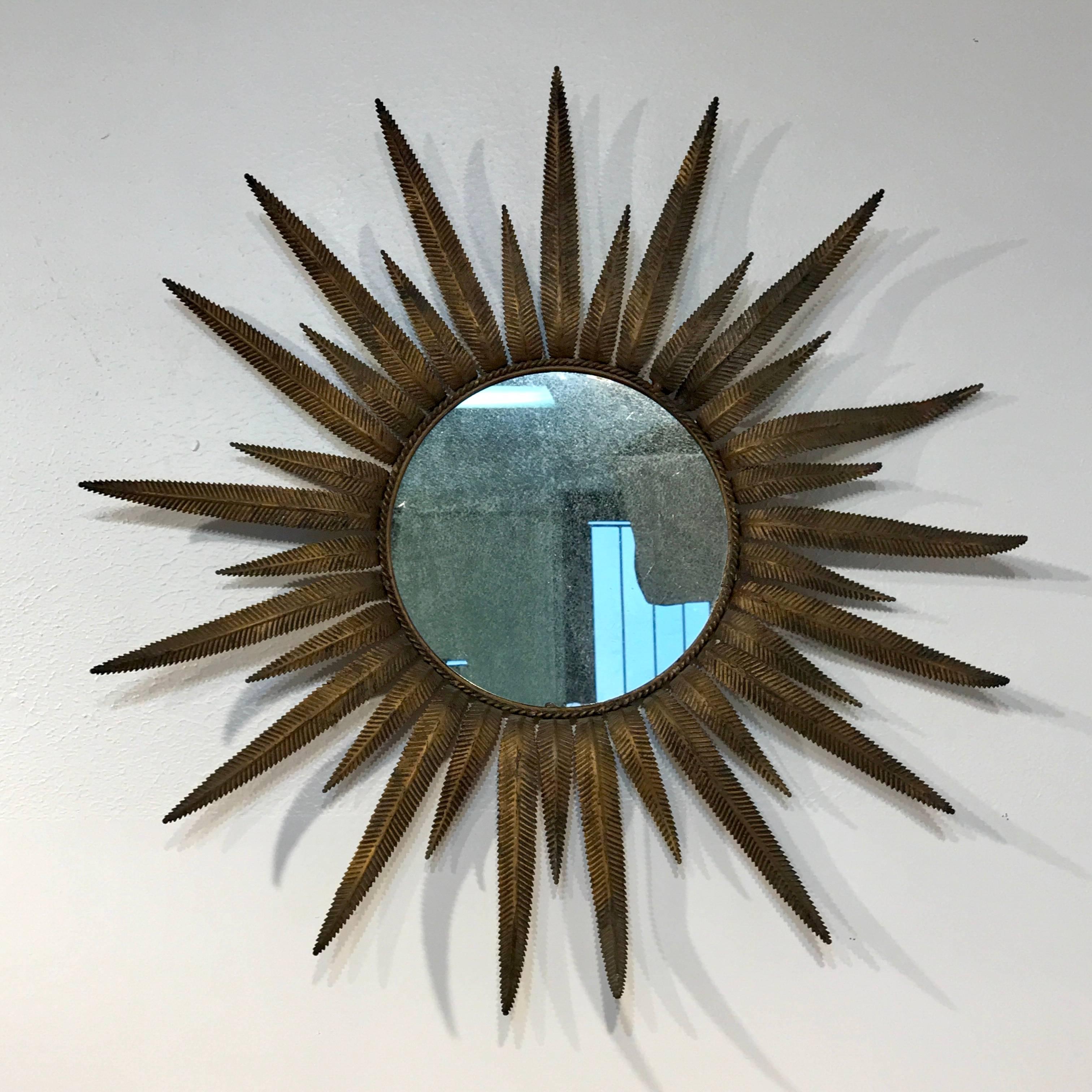 20th Century Italian Midcentury Gilt Metal Sunburst Mirror