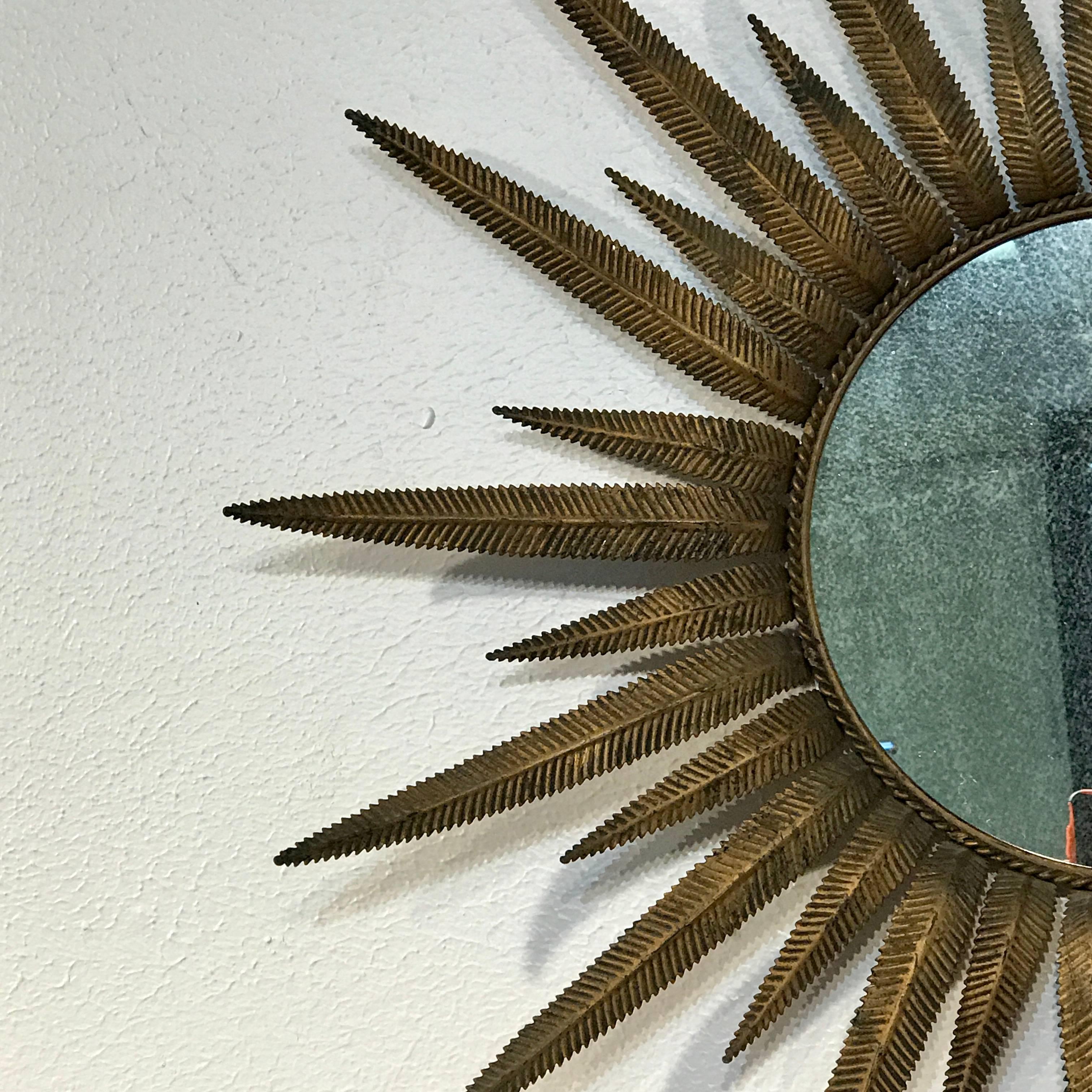 Italian Midcentury Gilt Metal Sunburst Mirror 1